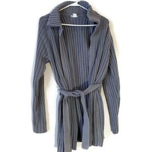 J. Crew Blue Long Belted Heavy Cotton Cardigan  L